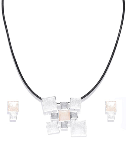 Multi-Color Silver Plated Geometric Pendant Set