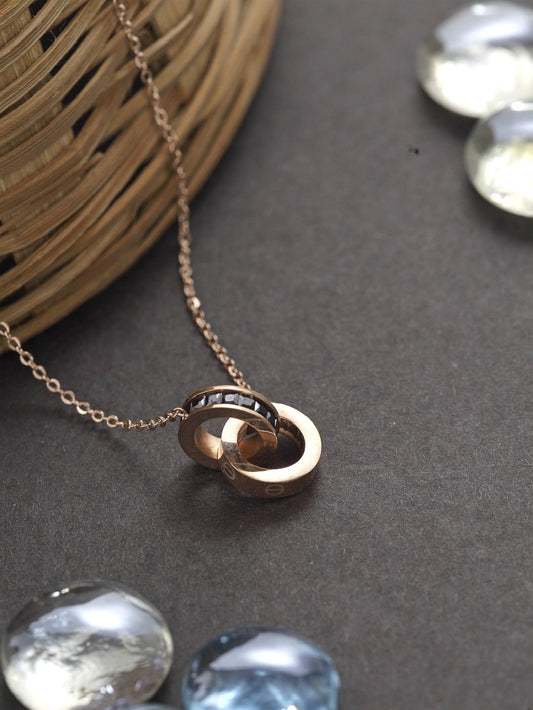 Prestine Clutch-Black Stones Rose Gold Plated Pendant