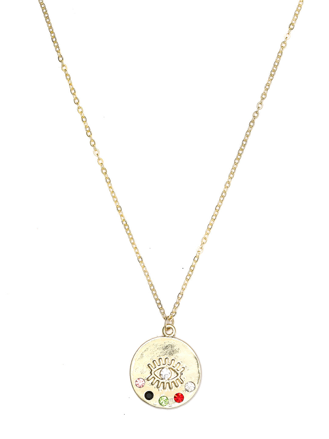 Multi Color Stones Gold Plated Evil Eye Pendant