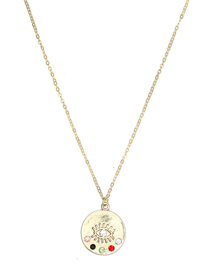Multi Color Stones Gold Plated Evil Eye Pendant