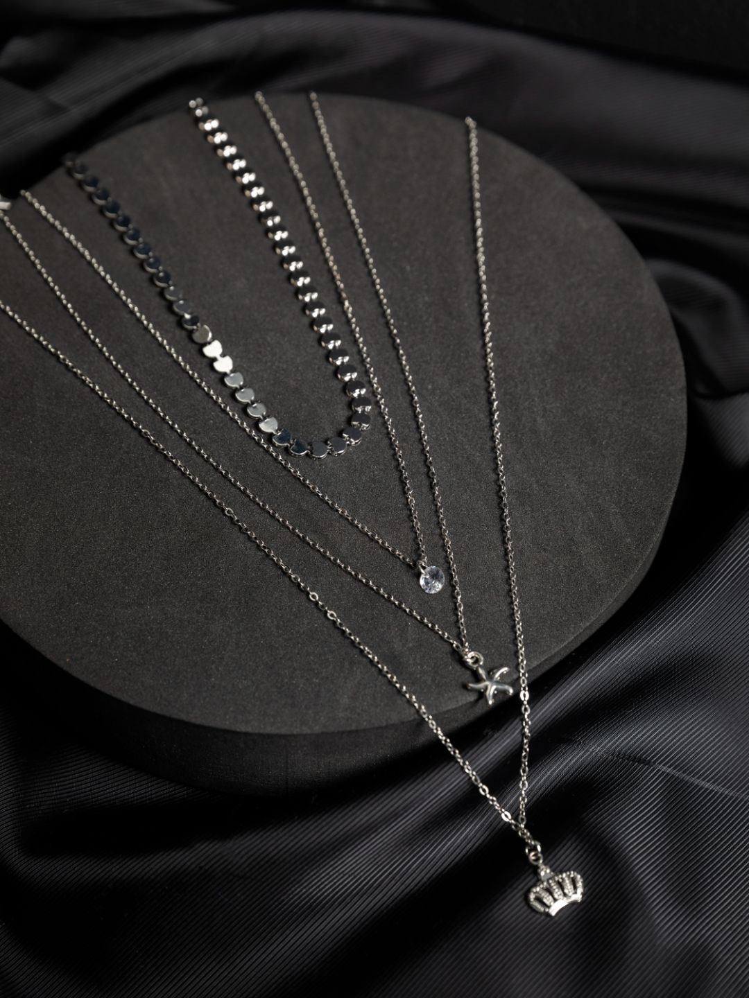 Layered Floral Heart Link Silver-Plated Necklace