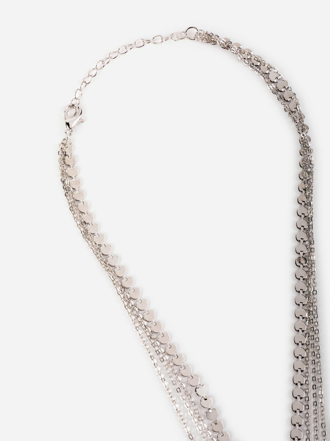 Layered Floral Heart Link Silver-Plated Necklace