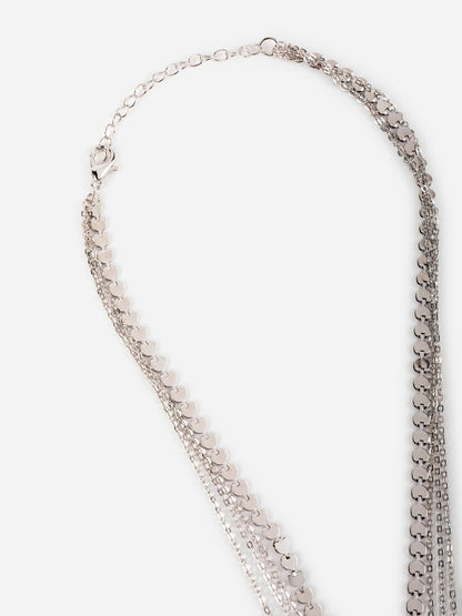 Layered Floral Heart Link Silver-Plated Necklace