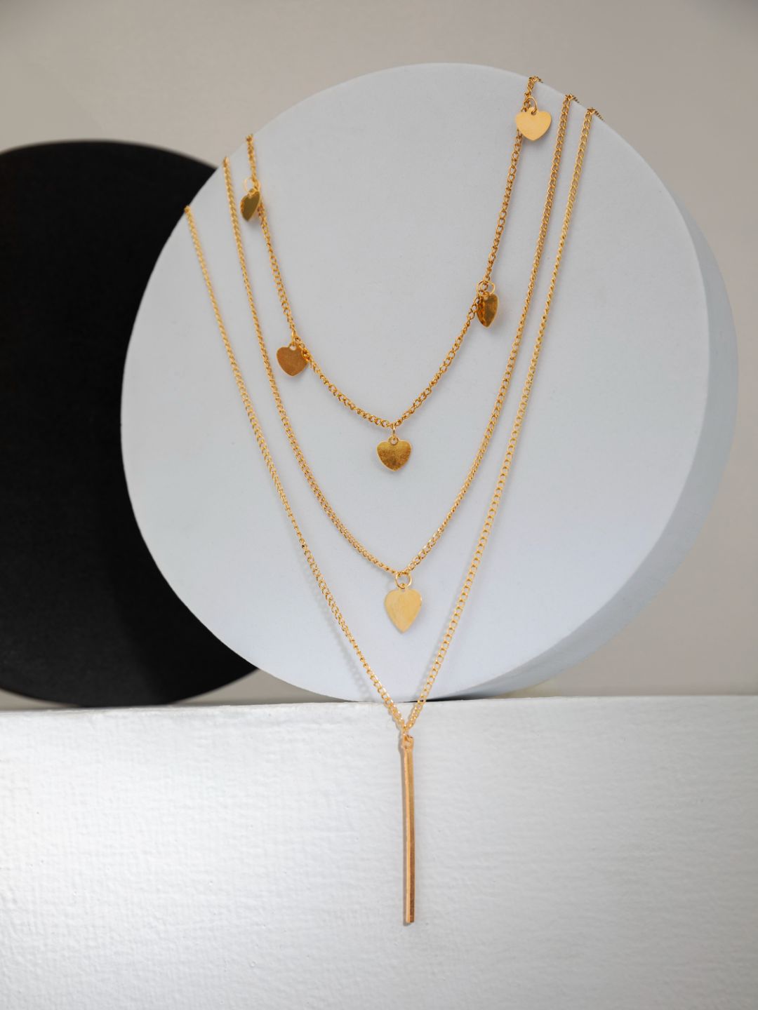 Layered Heart Bar Drop Gold-Plated Necklace