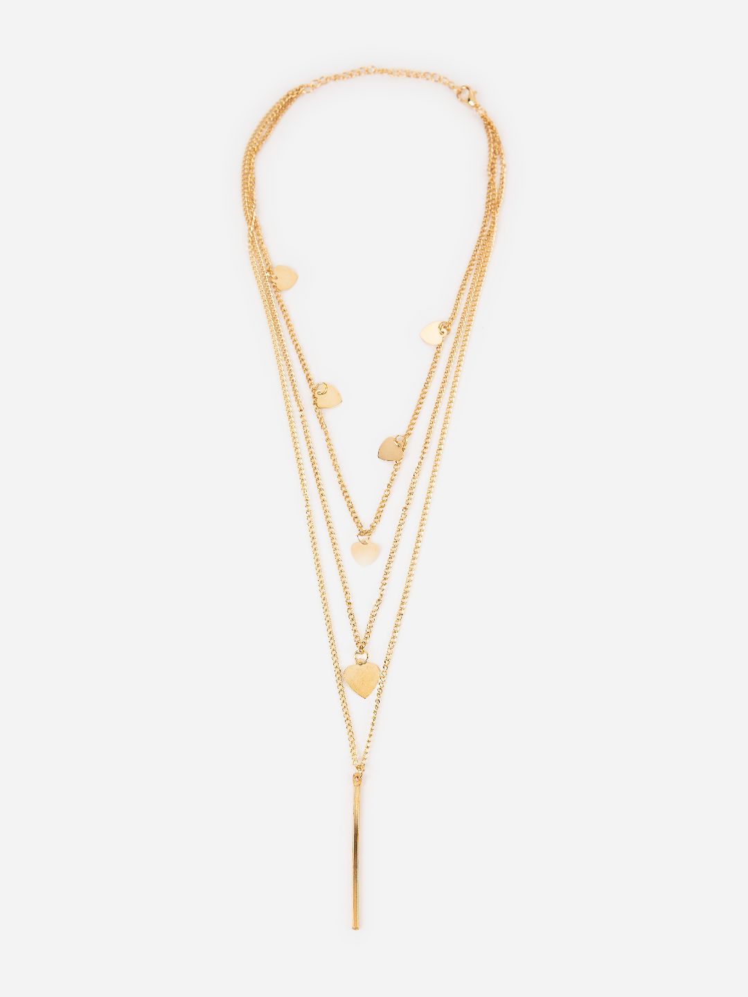 Layered Heart Bar Drop Gold-Plated Necklace