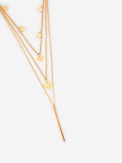 Layered Heart Bar Drop Gold-Plated Necklace