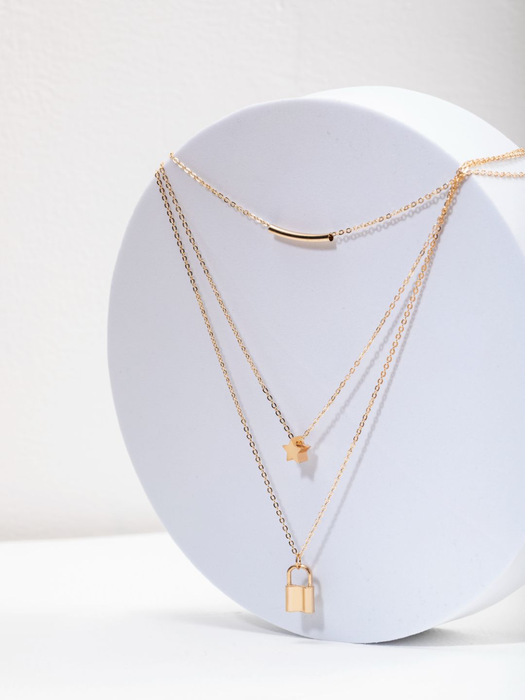 Dual-Layered Lock Link Gold-Plated Necklace