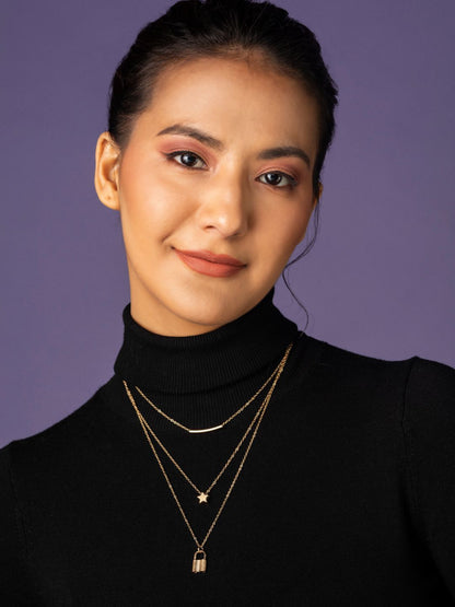 Dual-Layered Lock Link Gold-Plated Necklace