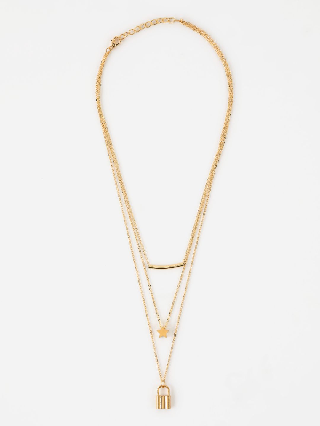 Dual-Layered Lock Link Gold-Plated Necklace