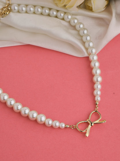 Prita by Priyaasi Pretty Bow Pearl Gold-Plated Necklace