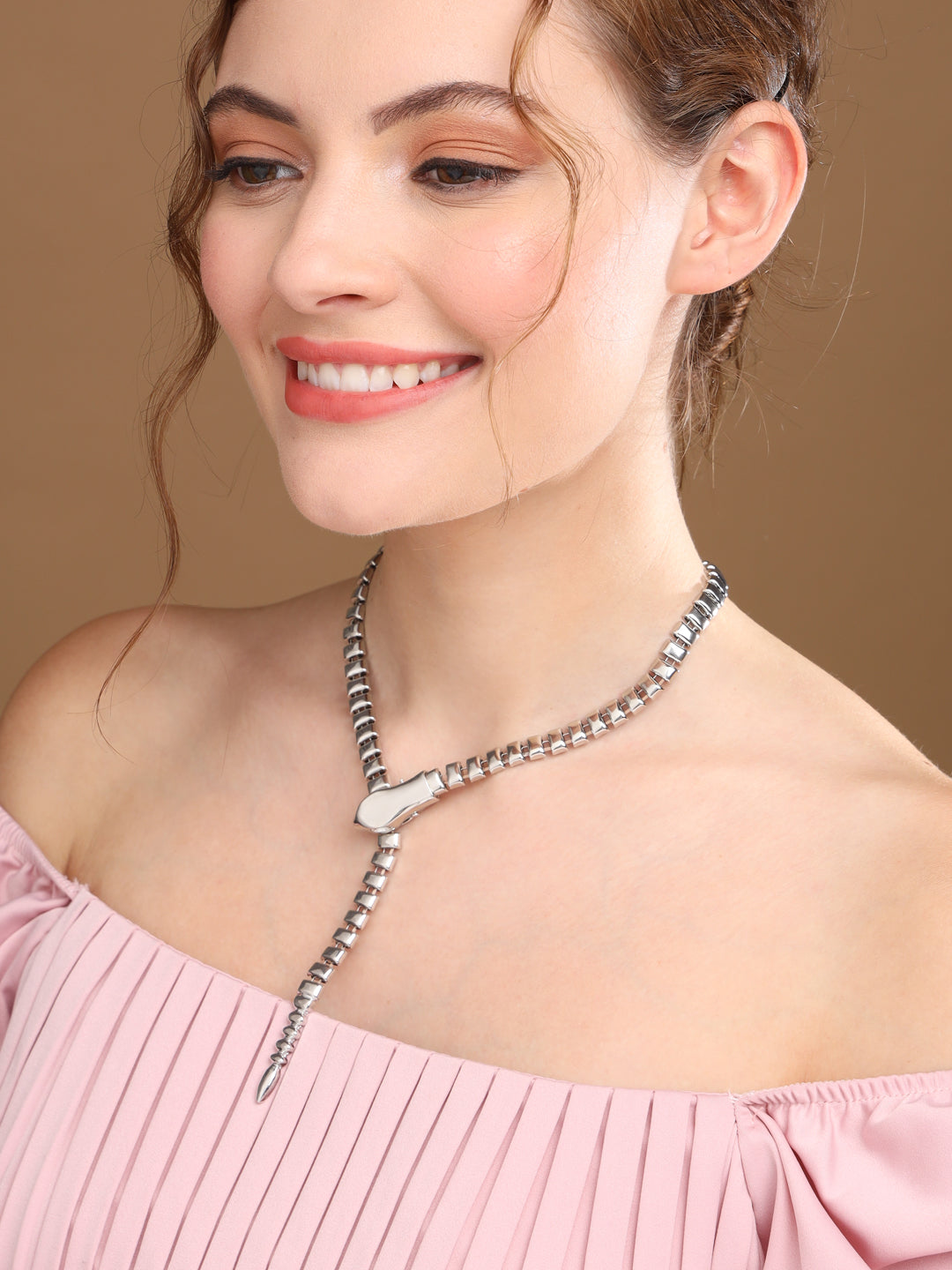Prita by Priyaasi Stunning Snake Silver-Plated Open Necklace