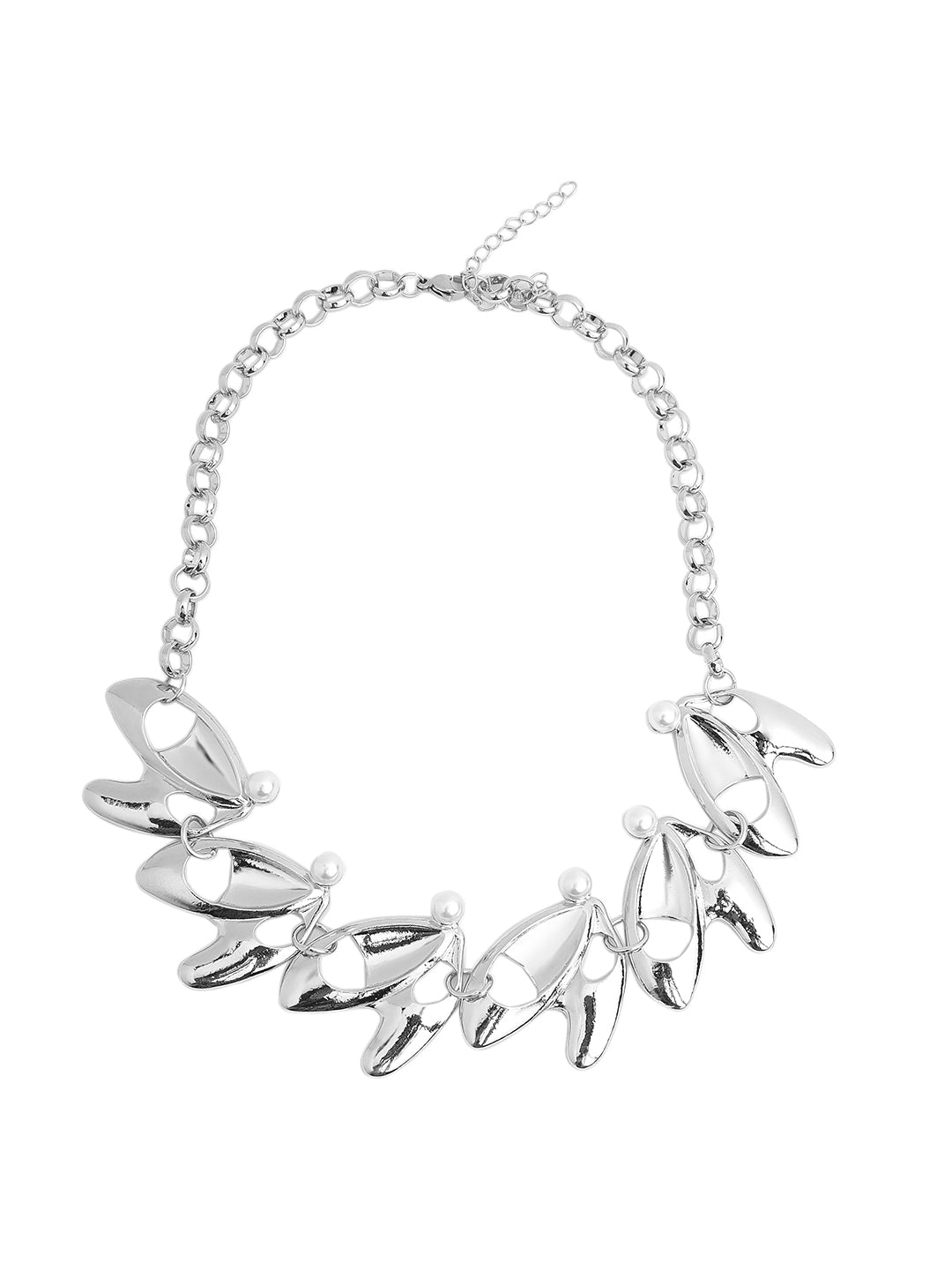 Prita by Priyaasi Pearl Studded Designer Leaf Link Silver-Plated Necklace
