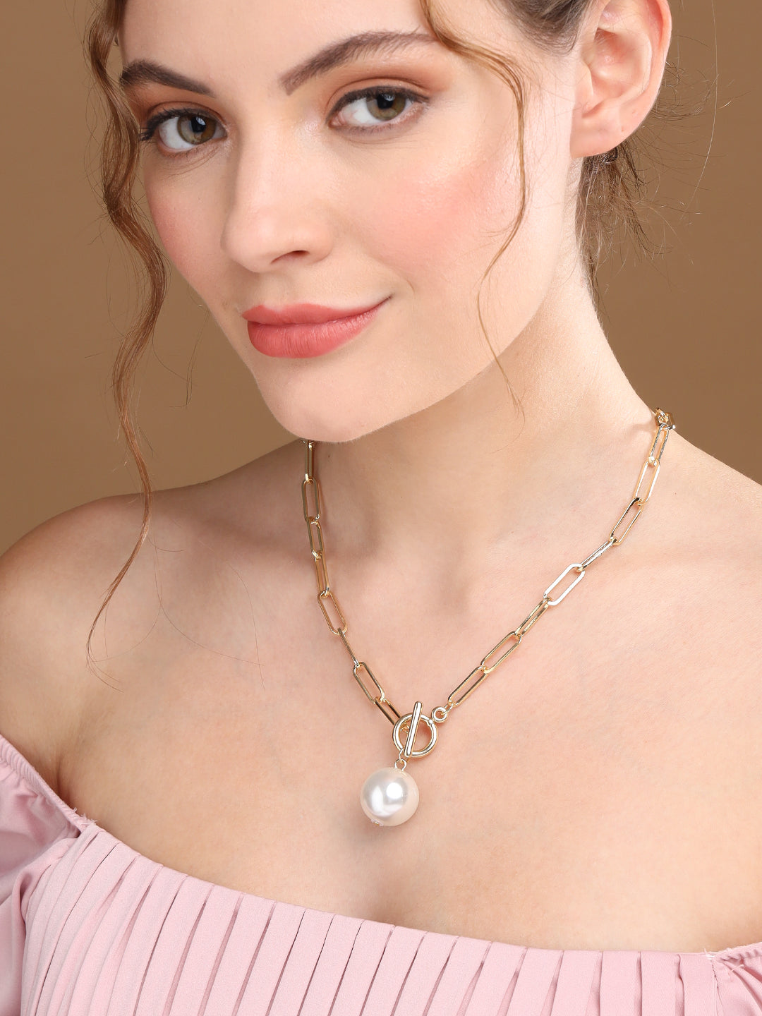 Prita by Priyaasi Long Links Pearl Drop Gold-Plated Necklace