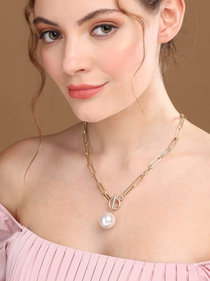 Prita by Priyaasi Long Links Pearl Drop Gold-Plated Necklace