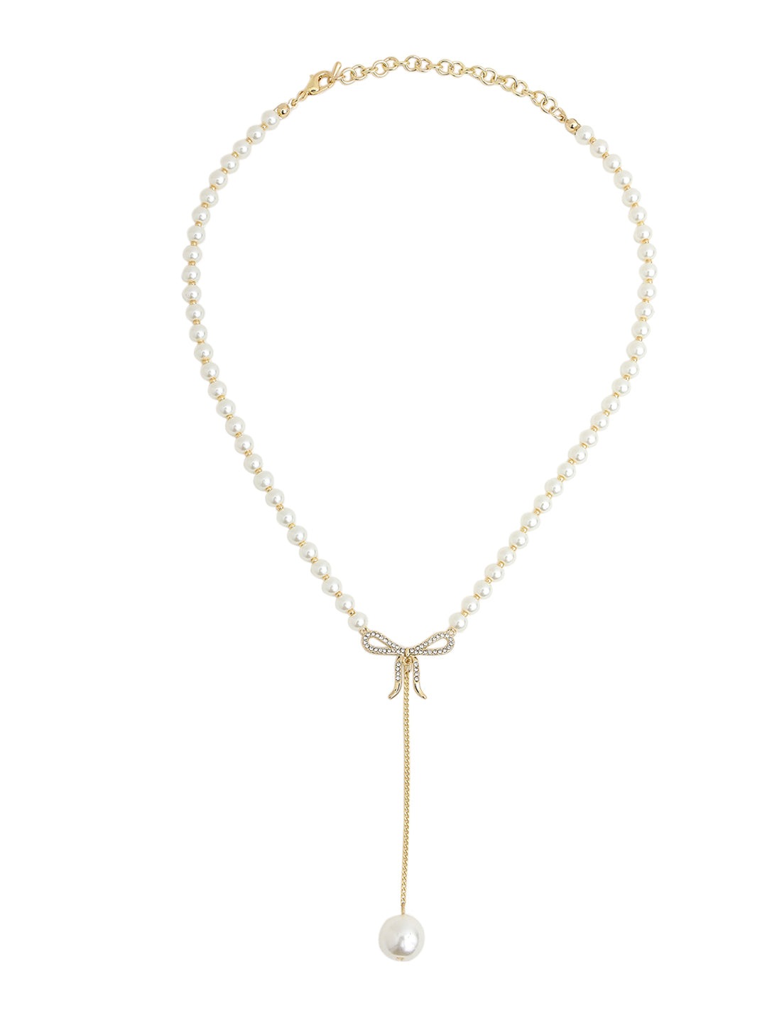 Prita by Priyaasi Studded Bow Pearl Drop Chain Gold-Plated Necklace