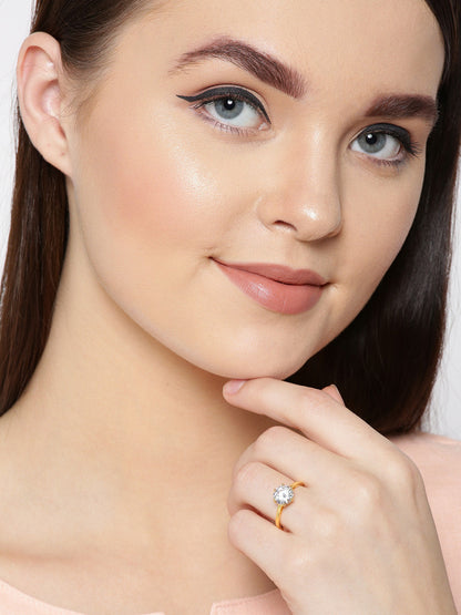 Gold-Plated Ad, American Diamond Studded Handcrafted Finger Ring