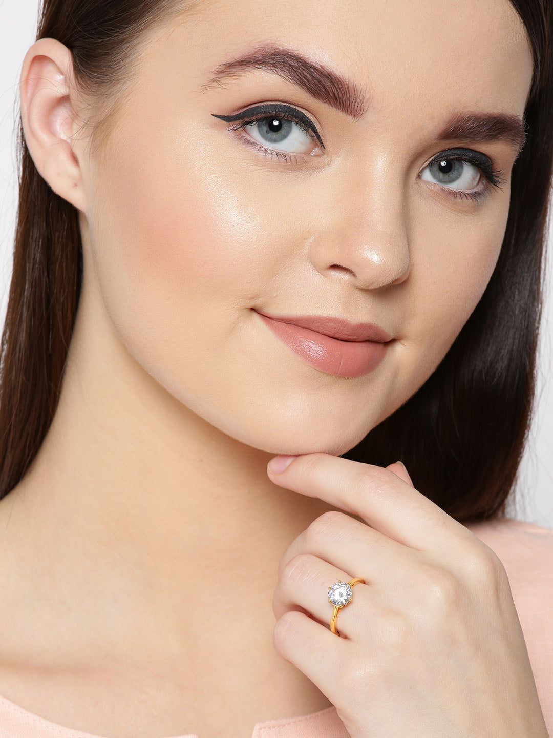 Gold-Plated Ad, American Diamond Studded Handcrafted Finger Ring