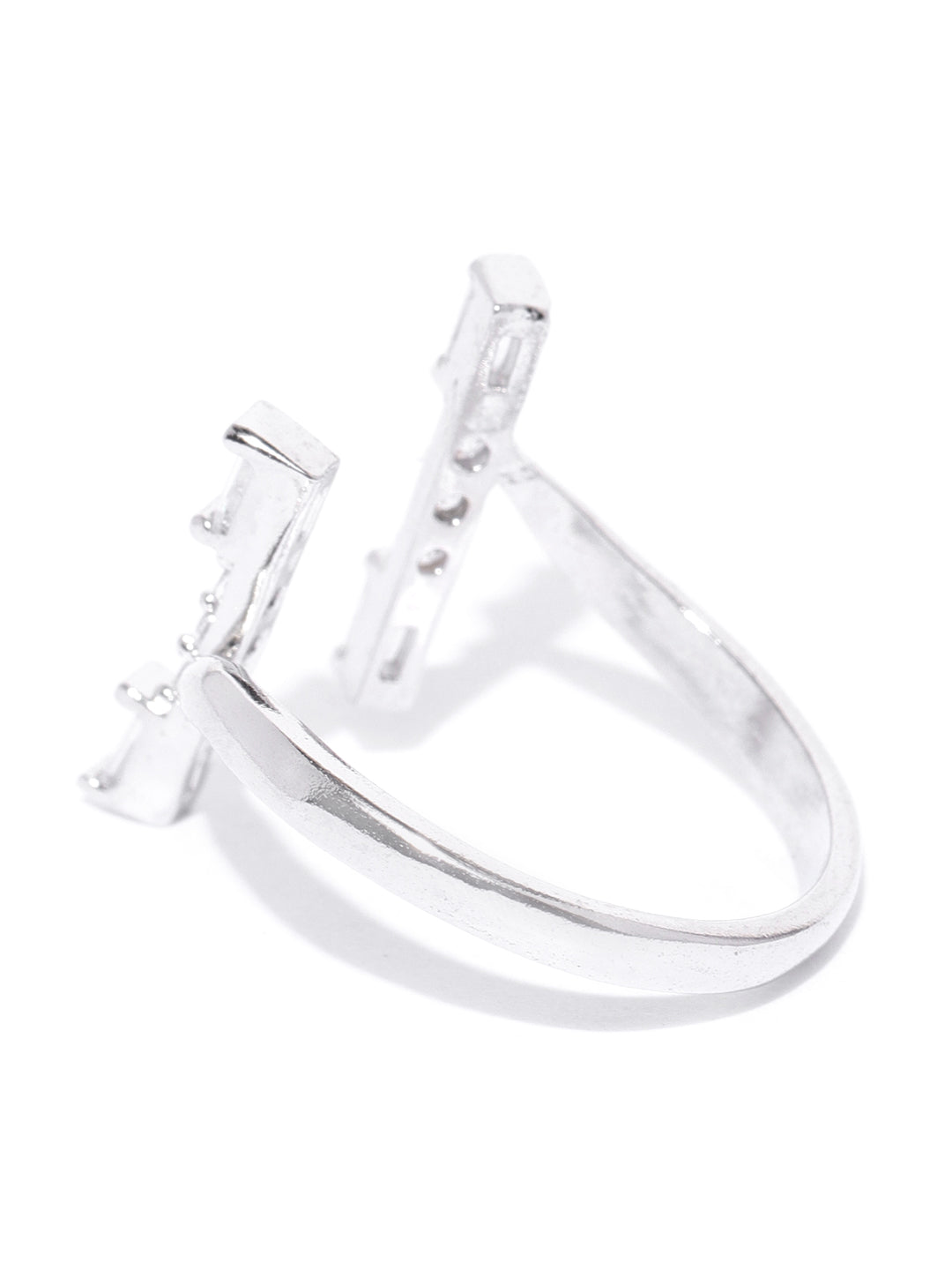 Silver Plated American Diamond Studded Linear Pattern Adjustable Ring