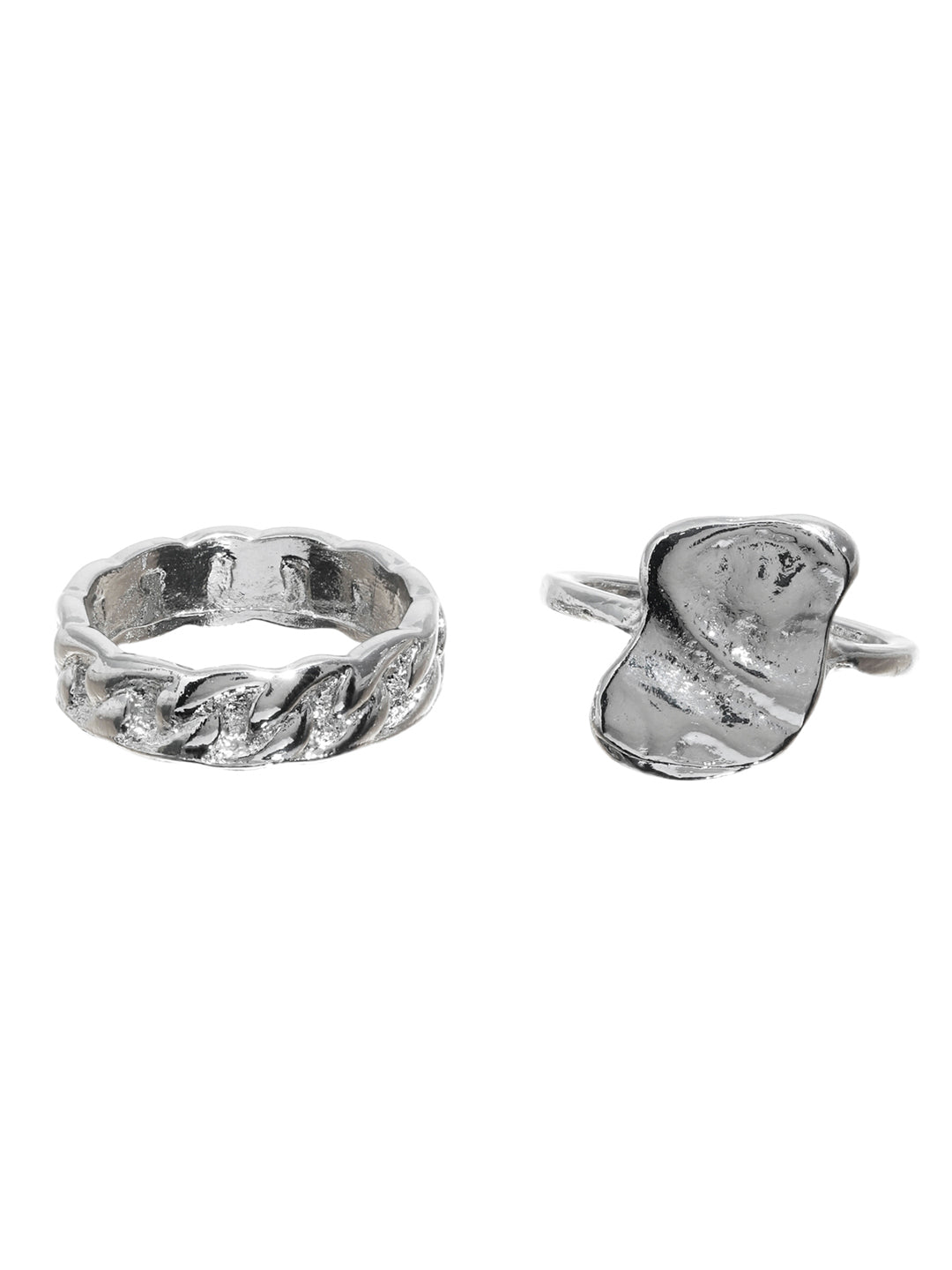 Prita Black Artificial Stone Silver Plated Ring Set of 2