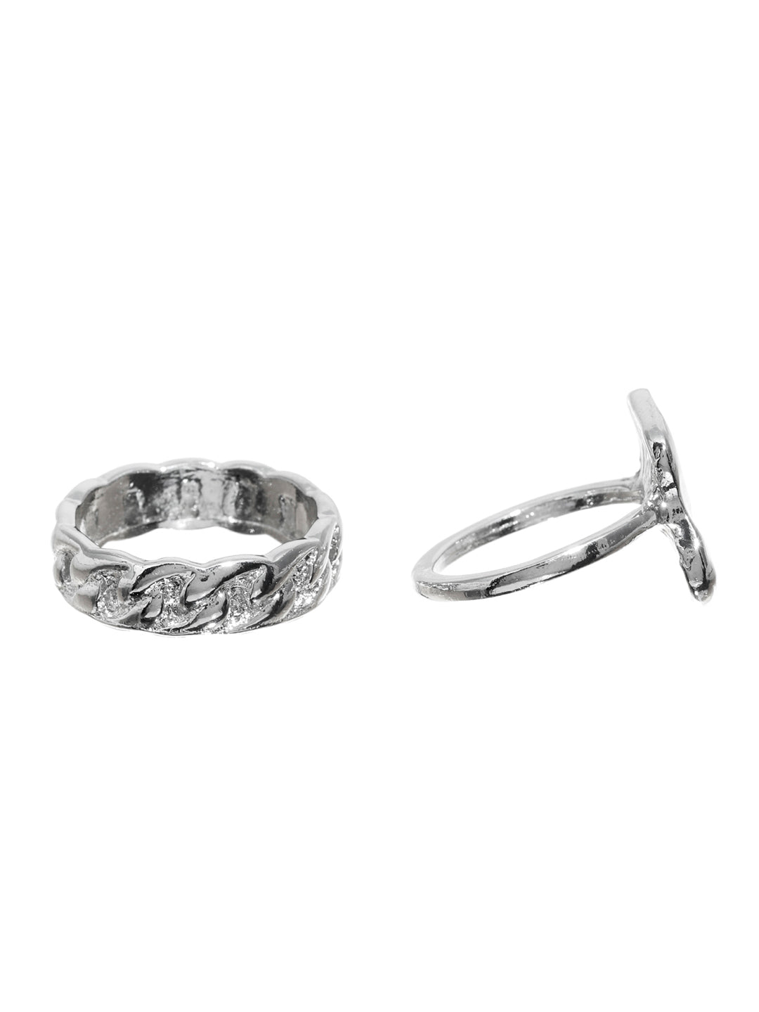 Prita Black Artificial Stone Silver Plated Ring Set of 2