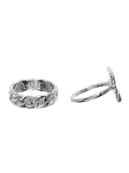 Prita Black Artificial Stone Silver Plated Ring Set of 2