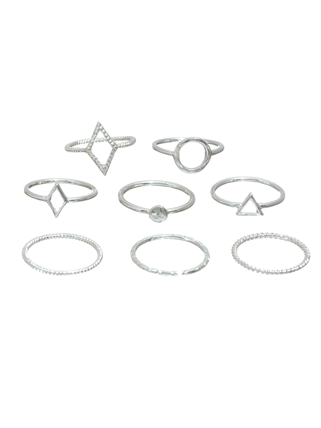 Prita Stylish Silver Plated Ring Set of 8