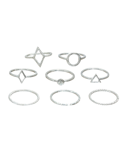 Prita Stylish Silver Plated Ring Set of 8