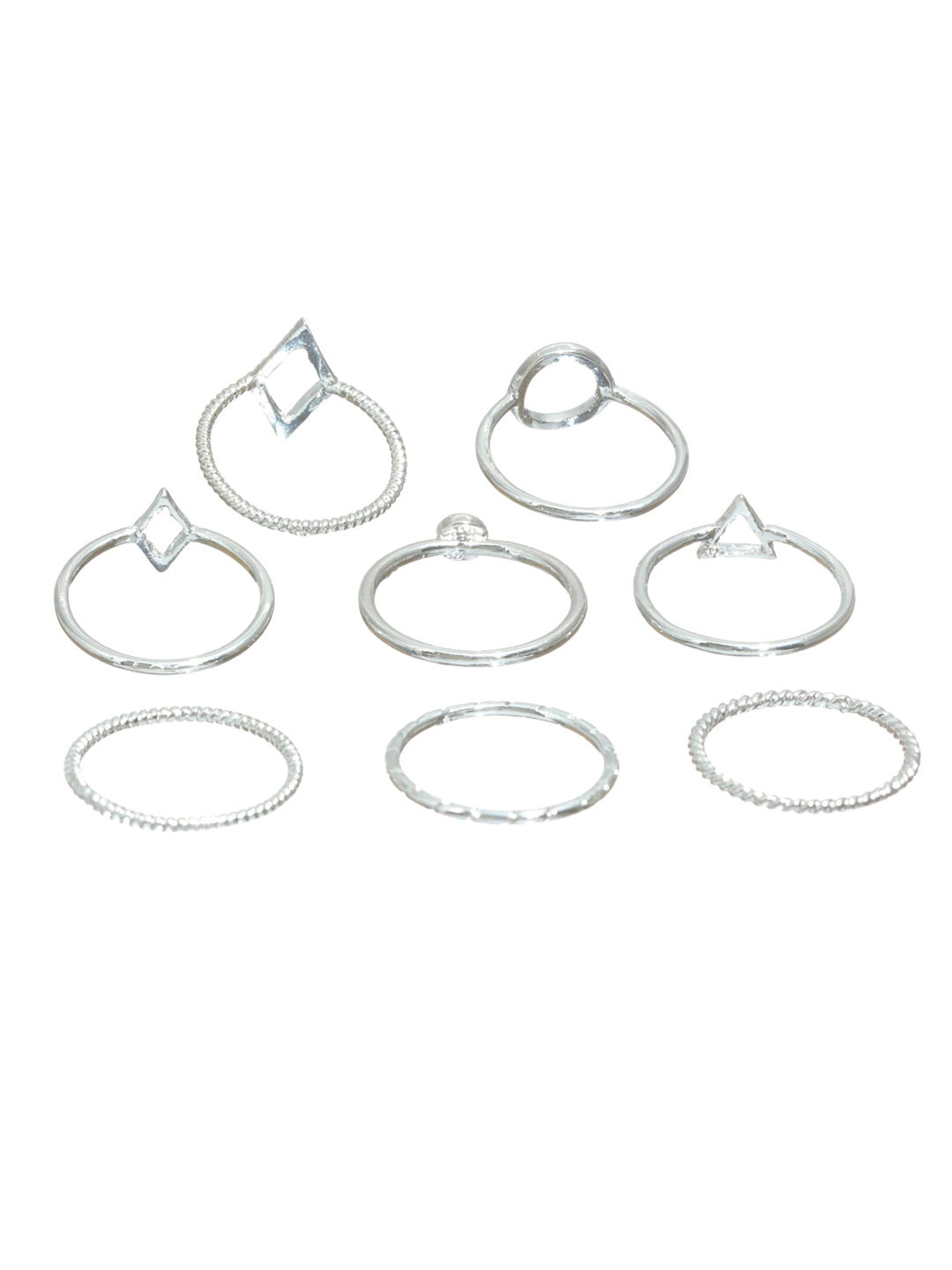 Prita Stylish Silver Plated Ring Set of 8