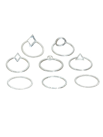 Prita Stylish Silver Plated Ring Set of 8