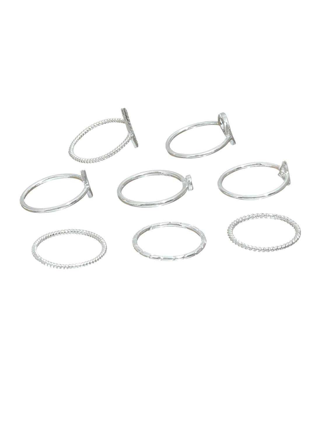 Prita Stylish Silver Plated Ring Set of 8