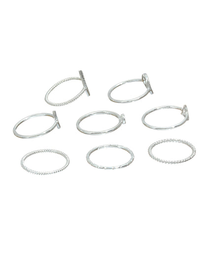 Prita Stylish Silver Plated Ring Set of 8