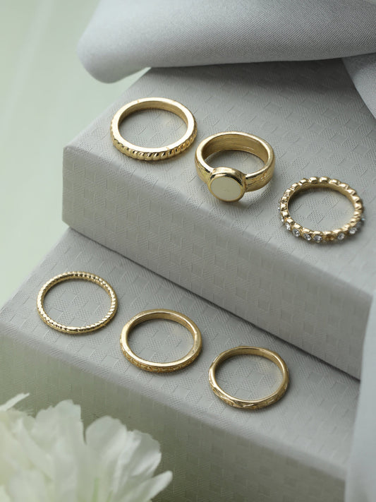 Prita Stylish Gold Plated Ring Set of 6