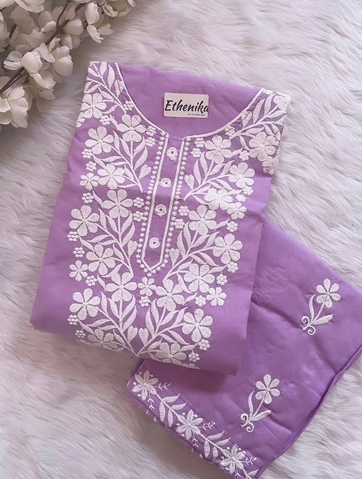 Cotton Thread Embroidery work Kurti Pant Set (Stitched) - Premium  from Ethenika.com - Just INR 1590! Shop now at Ethenika.com 