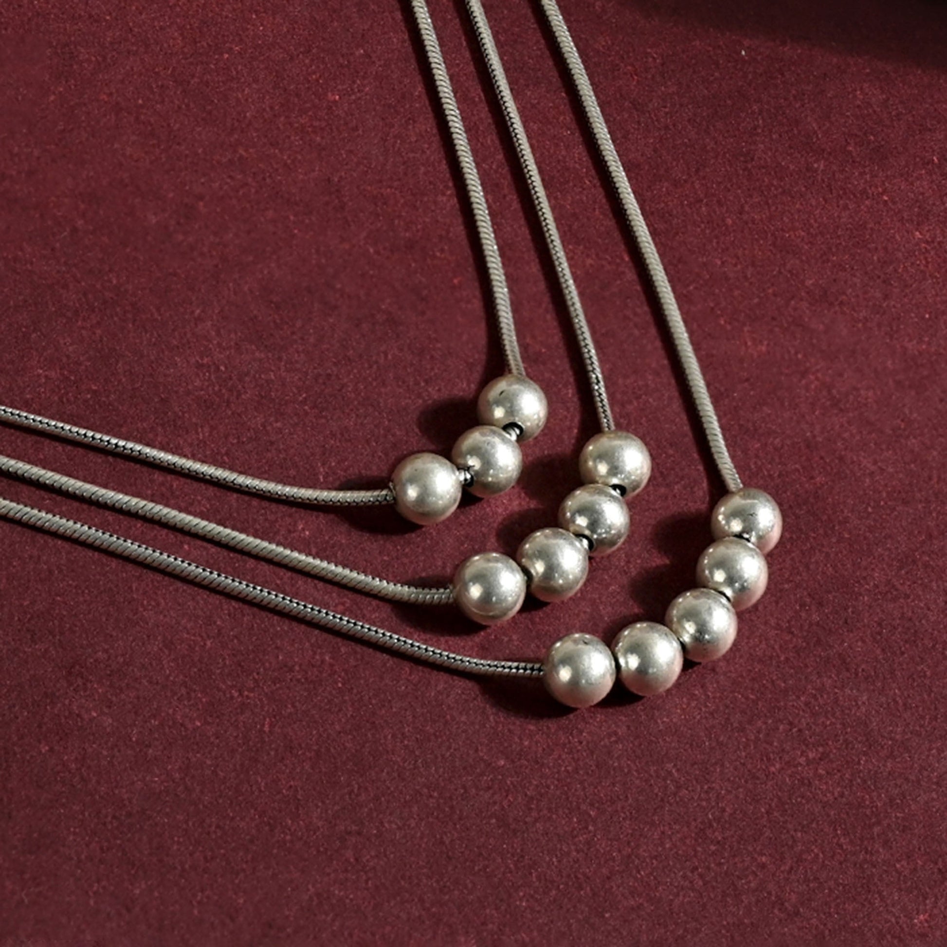 Beaded Accents Layered Silver Necklace