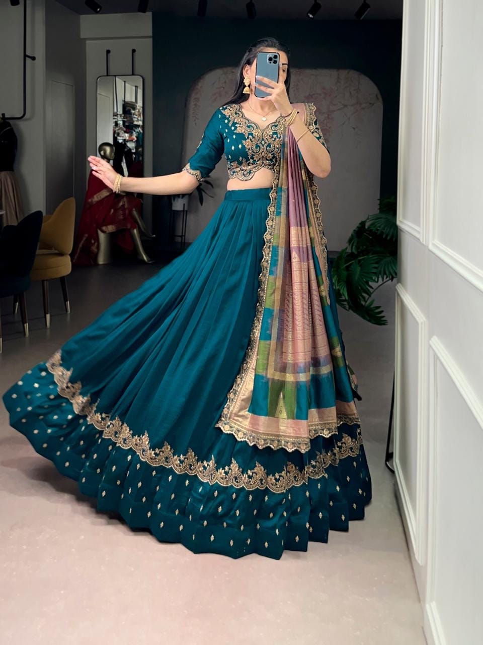 Vachitra Silk Sequence Thread Embroidery Work Designer Lehenga Choli Set