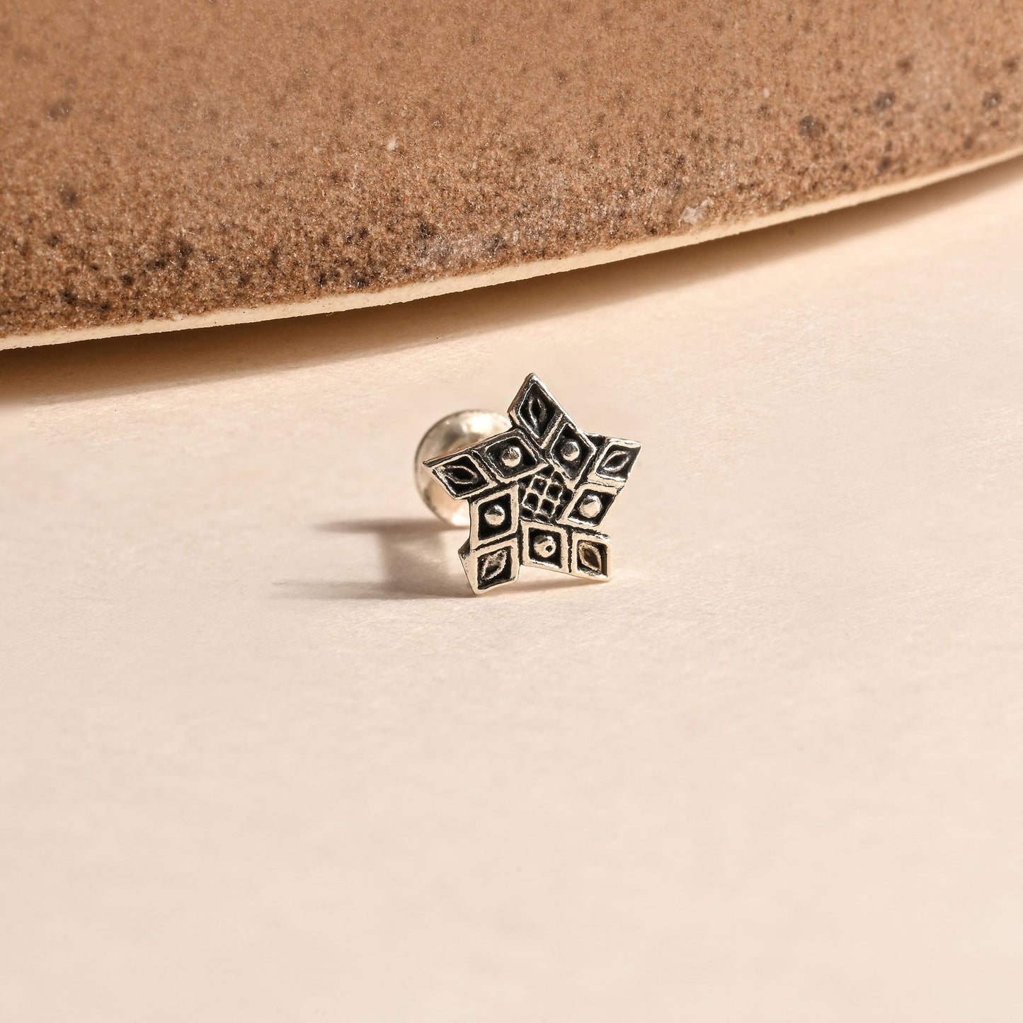 Panch-Tara Oxidised Silver Nose Pin