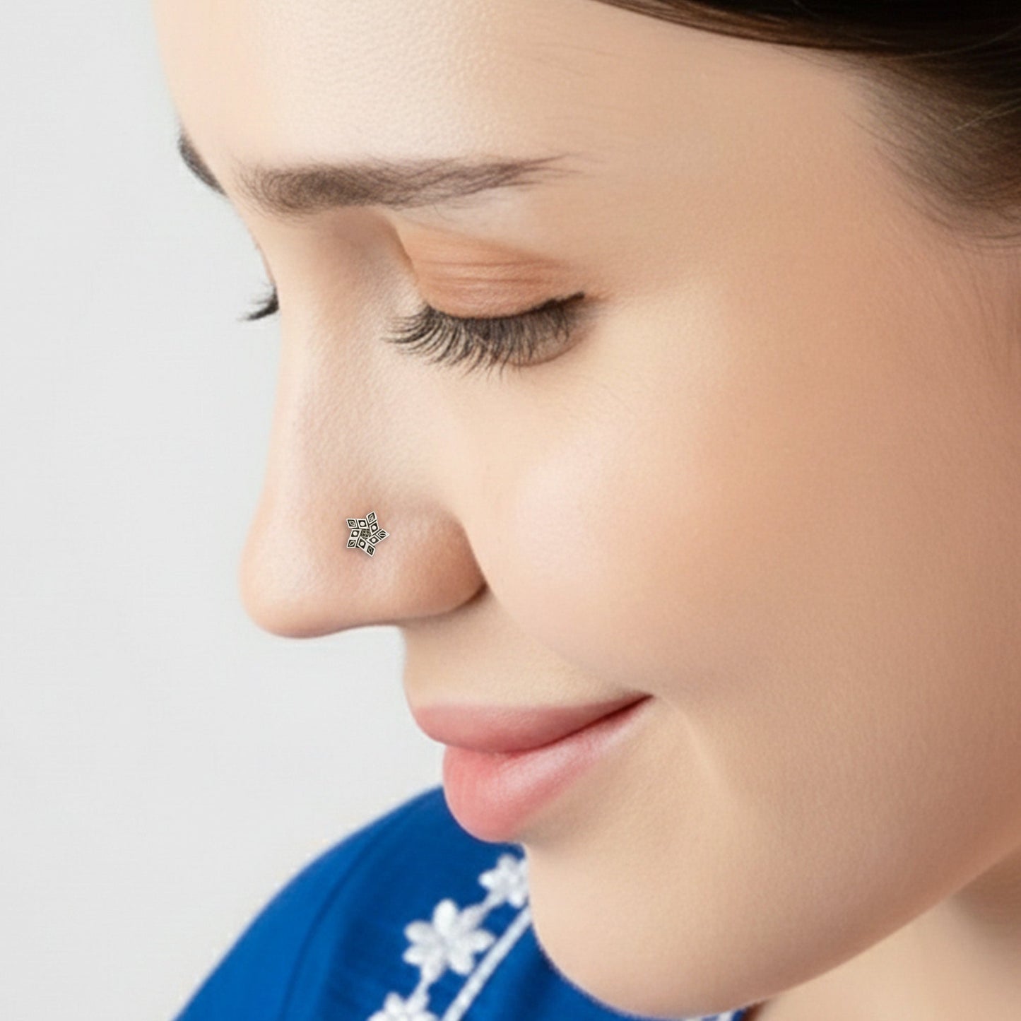 Panch-Tara Oxidised Silver Nose Pin