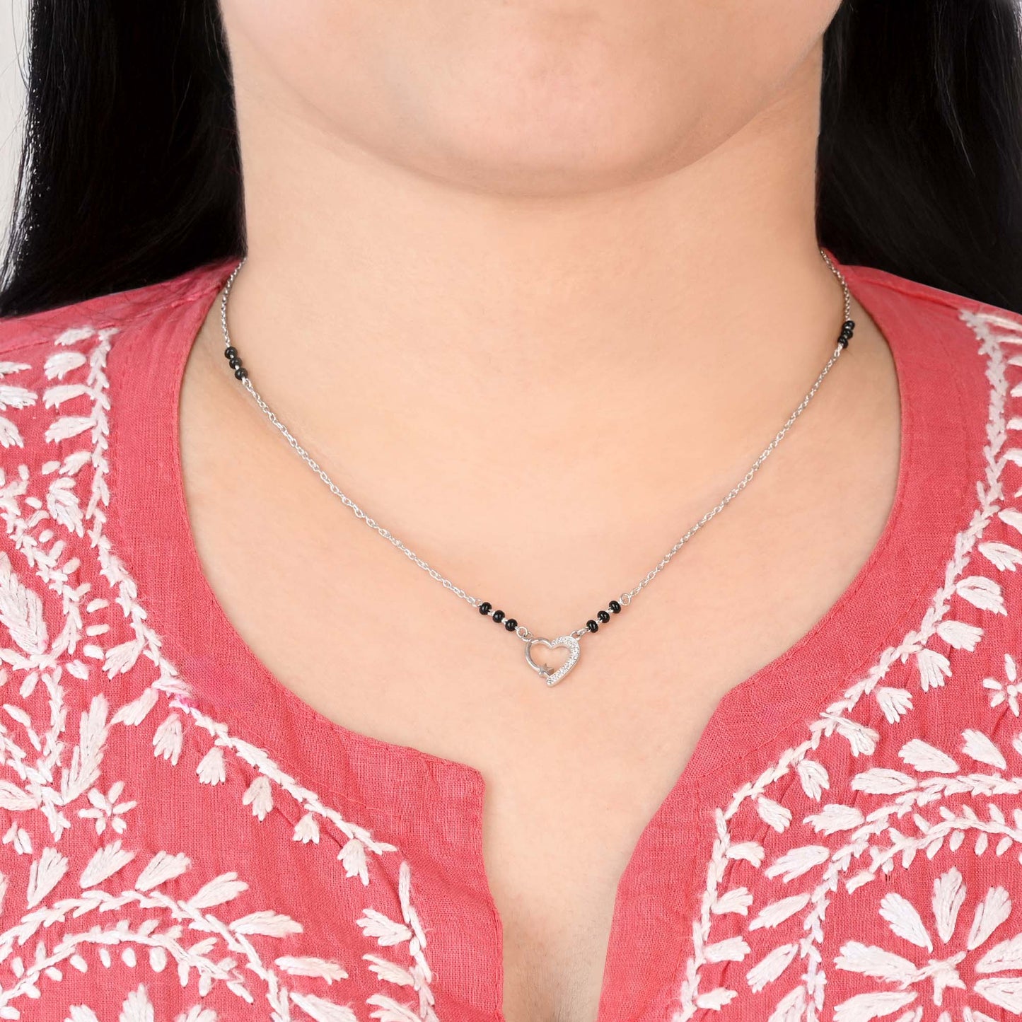 Silver Heart Mangalsutra