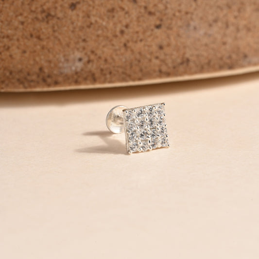 Diamond Cluster Silver Nose Pin