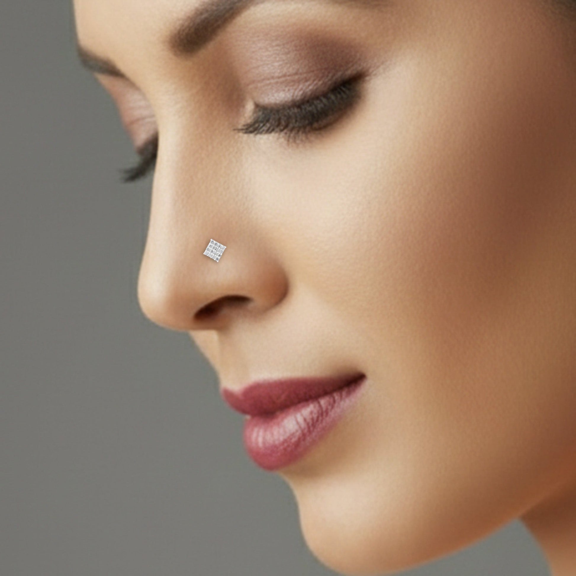 Diamond Cluster Silver Nose Pin