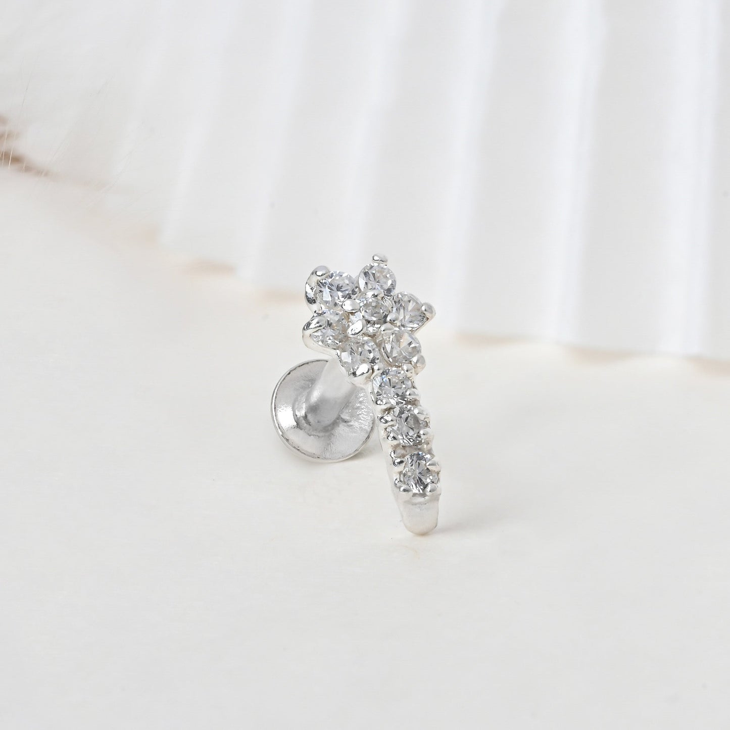 Floral Drop Silver Nose Pin