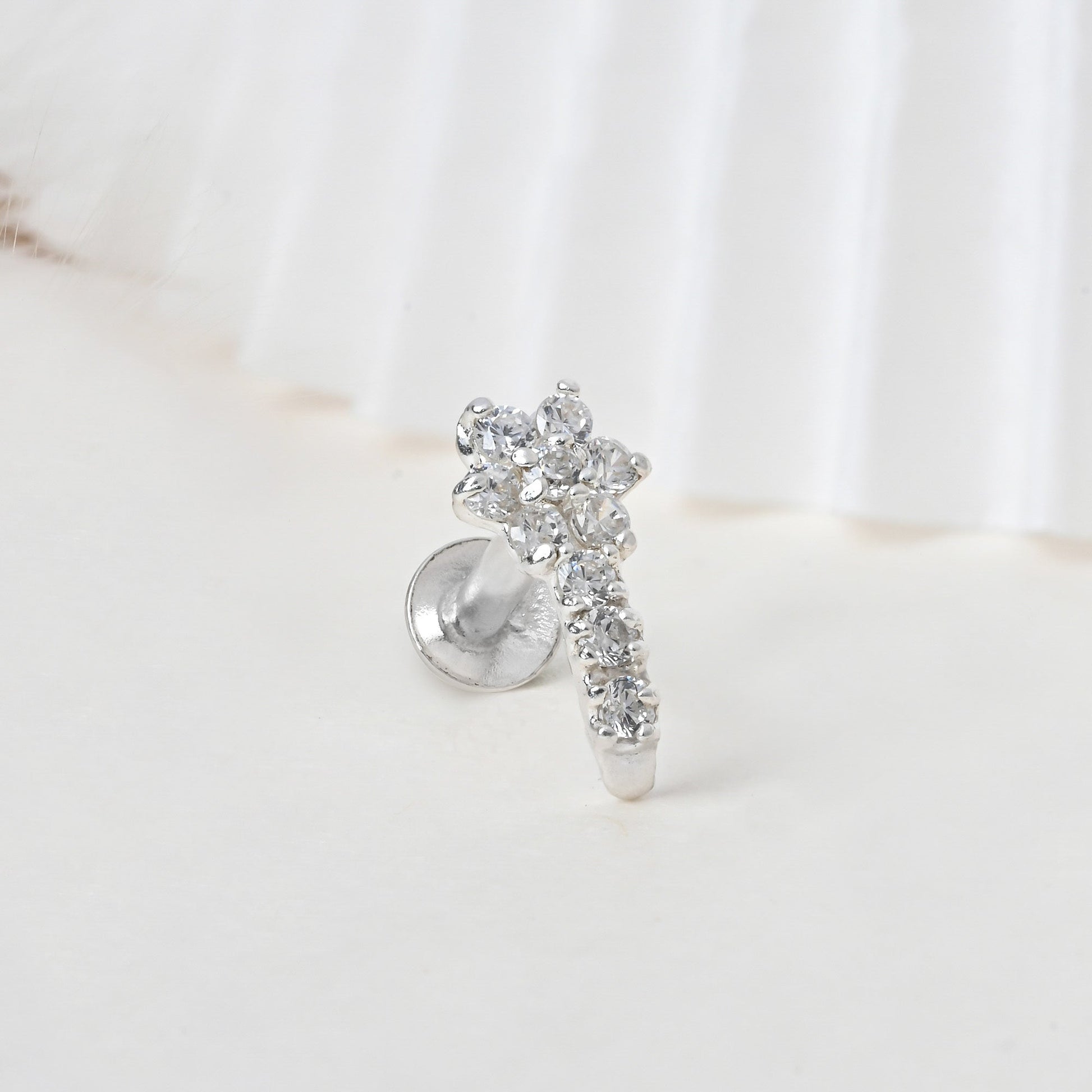 Floral Drop Silver Nose Pin