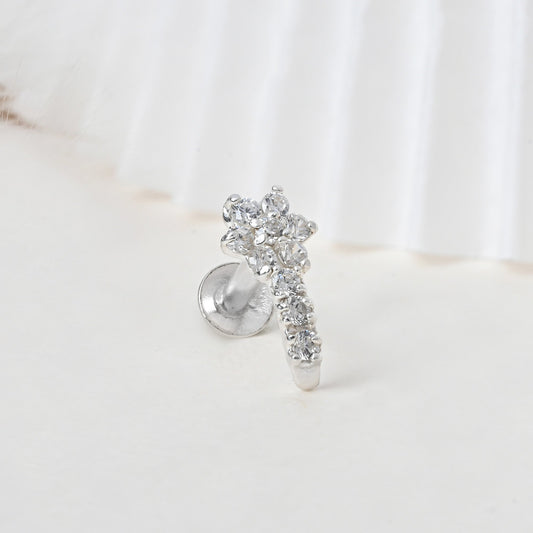 Floral Drop Silver Nose Pin