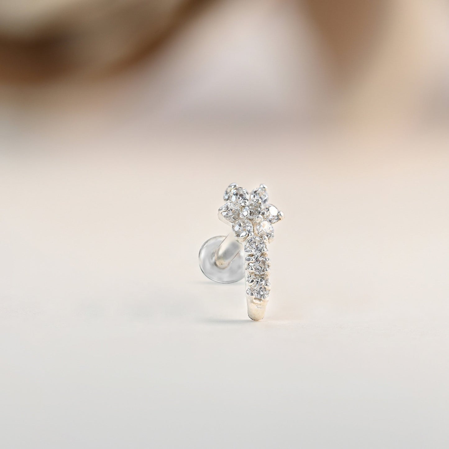 Floral Drop Silver Nose Pin