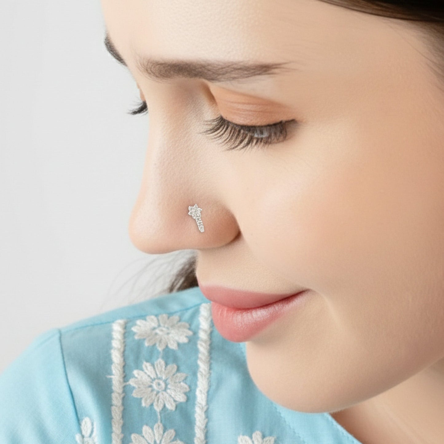 Floral Drop Silver Nose Pin