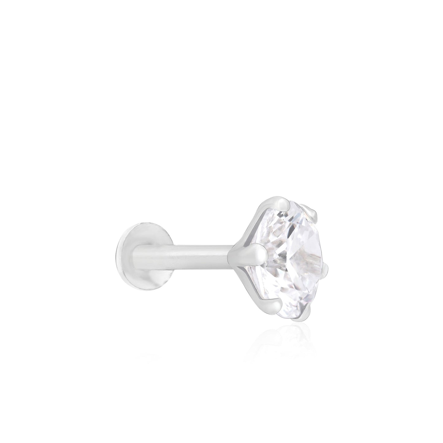 Solitaire Glow Silver Nose Pin