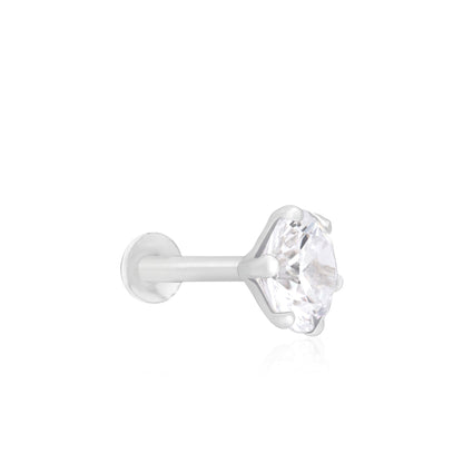 Solitaire Glow Silver Nose Pin