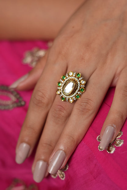 Rohini Polki Blob Coloured Halo Moissanite  Ring | Adjustable