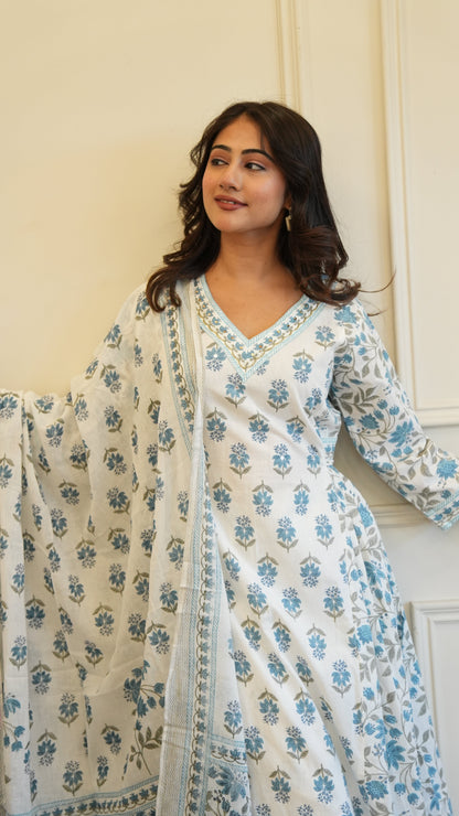 New Printed Kurta Pant Set Blue