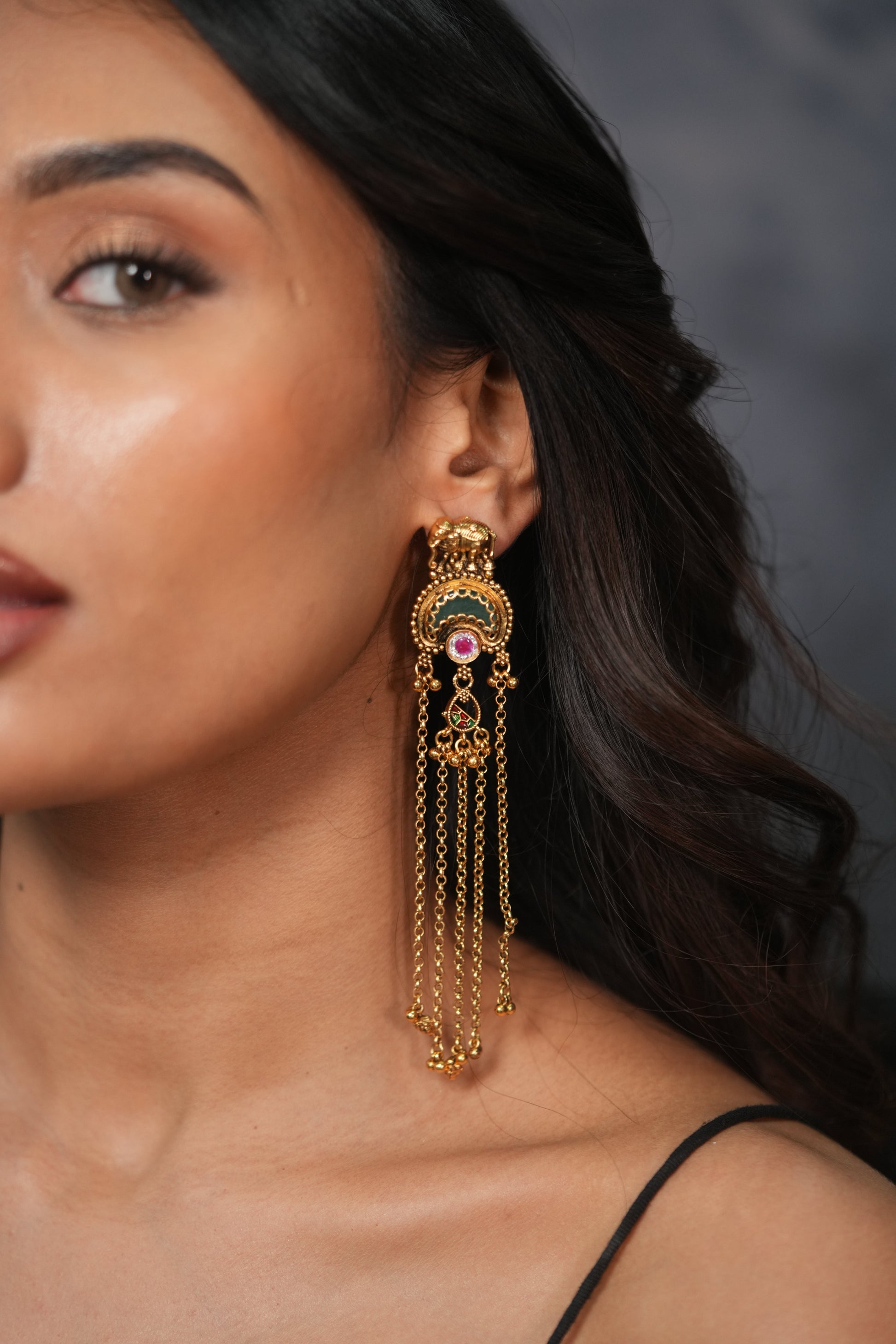 Shamita Long Gold Shoulder Duster Earrings | Sone Pe Suhaga